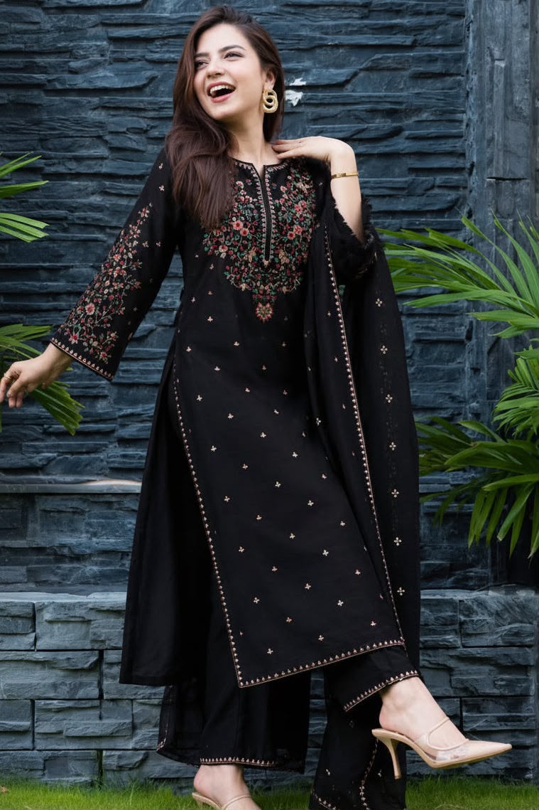 Winter Collection Dhanak 3pc fully embroidered
