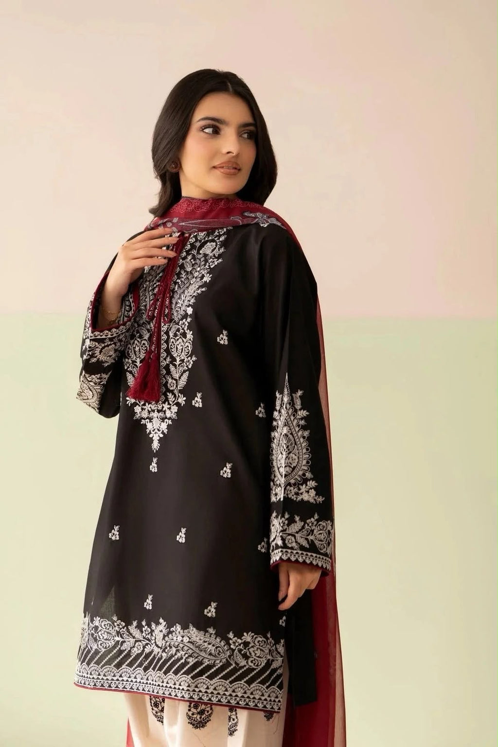 Winter Collection dhanak embroidered 3pc with digital printed shawl