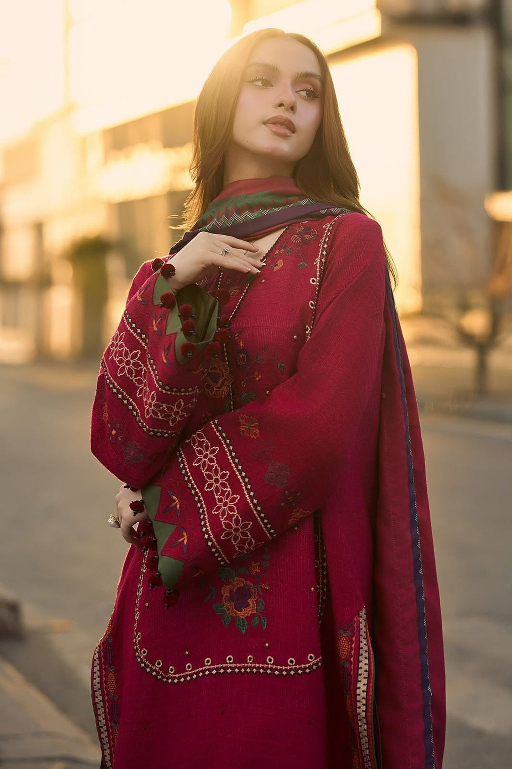 Winter Collection Dhanak embroidered 3pc with digital printed shawl