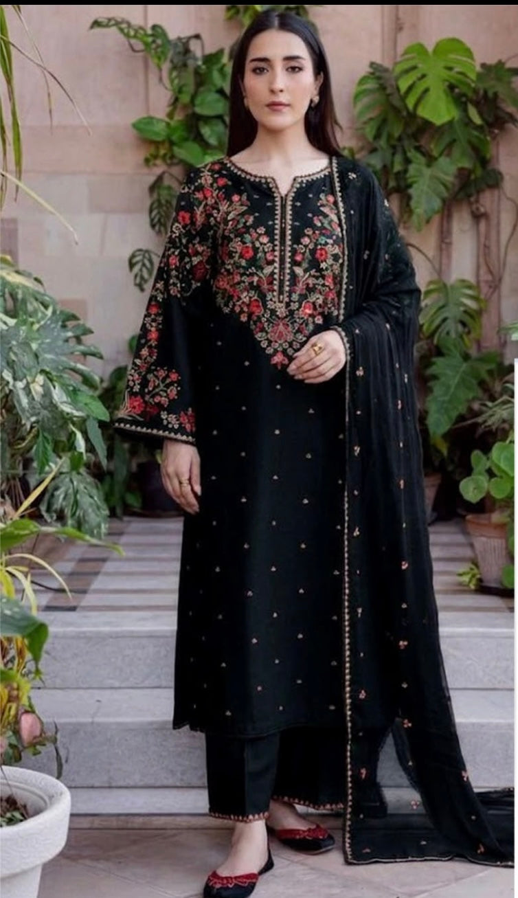 Winter Collection Dhanak 3pc fully embroidered