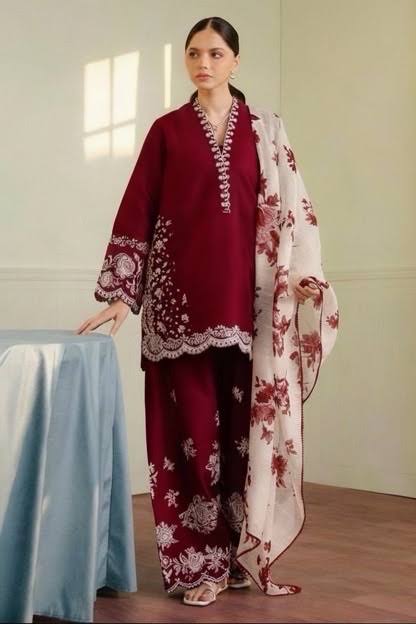 Winter Collection Dhanak 3pc fully embroidered