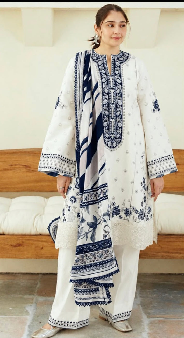 Winter Collection Dhanak embroidered 3pc with digital printed shawl