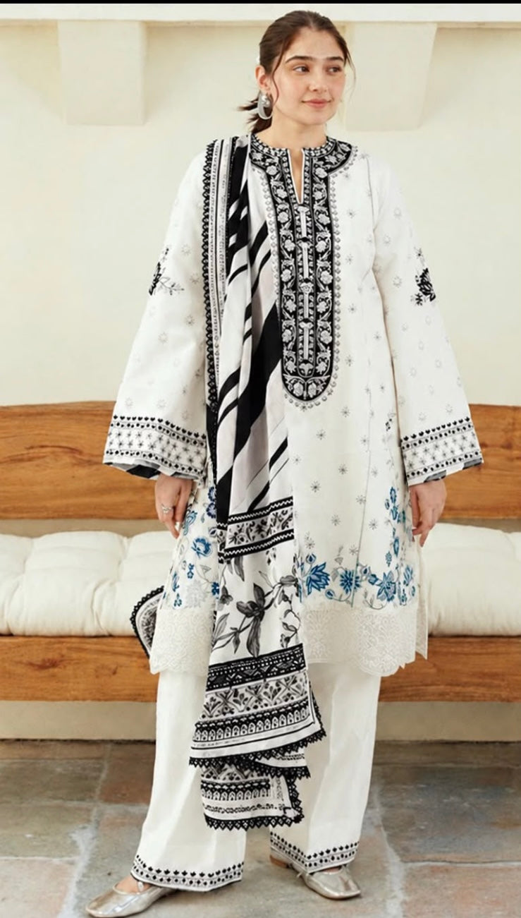 Winter Collection Dhanak embroidered 3pc with digital printed shawl