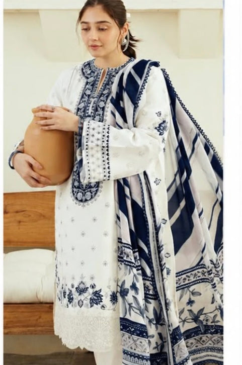 Winter Collection Dhanak embroidered 3pc with digital printed shawl