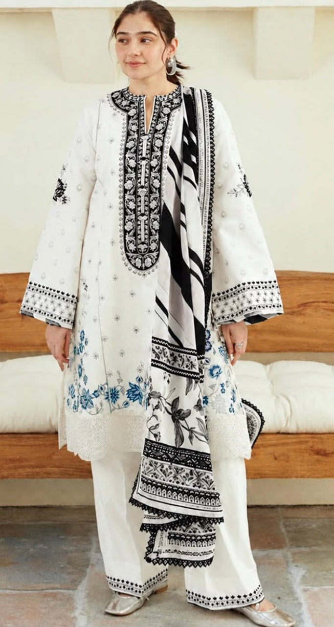 Winter Collection Dhanak embroidered 3pc with digital printed shawl