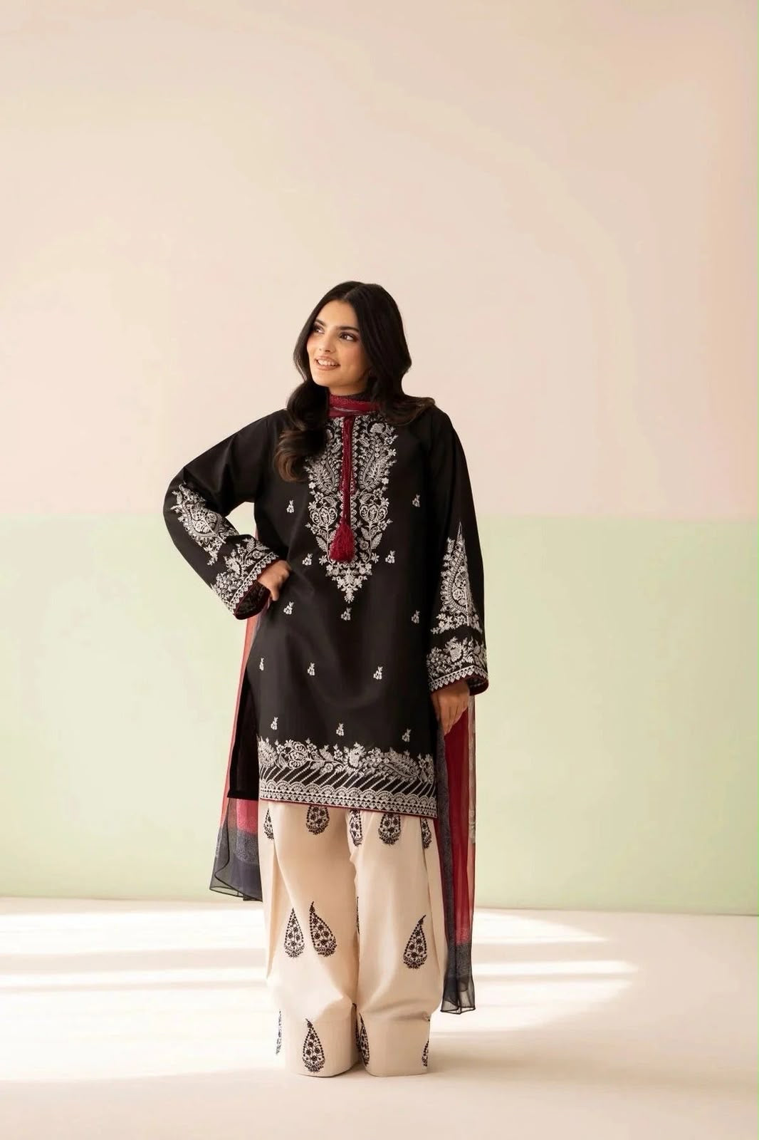 Winter Collection dhanak embroidered 3pc with digital printed shawl