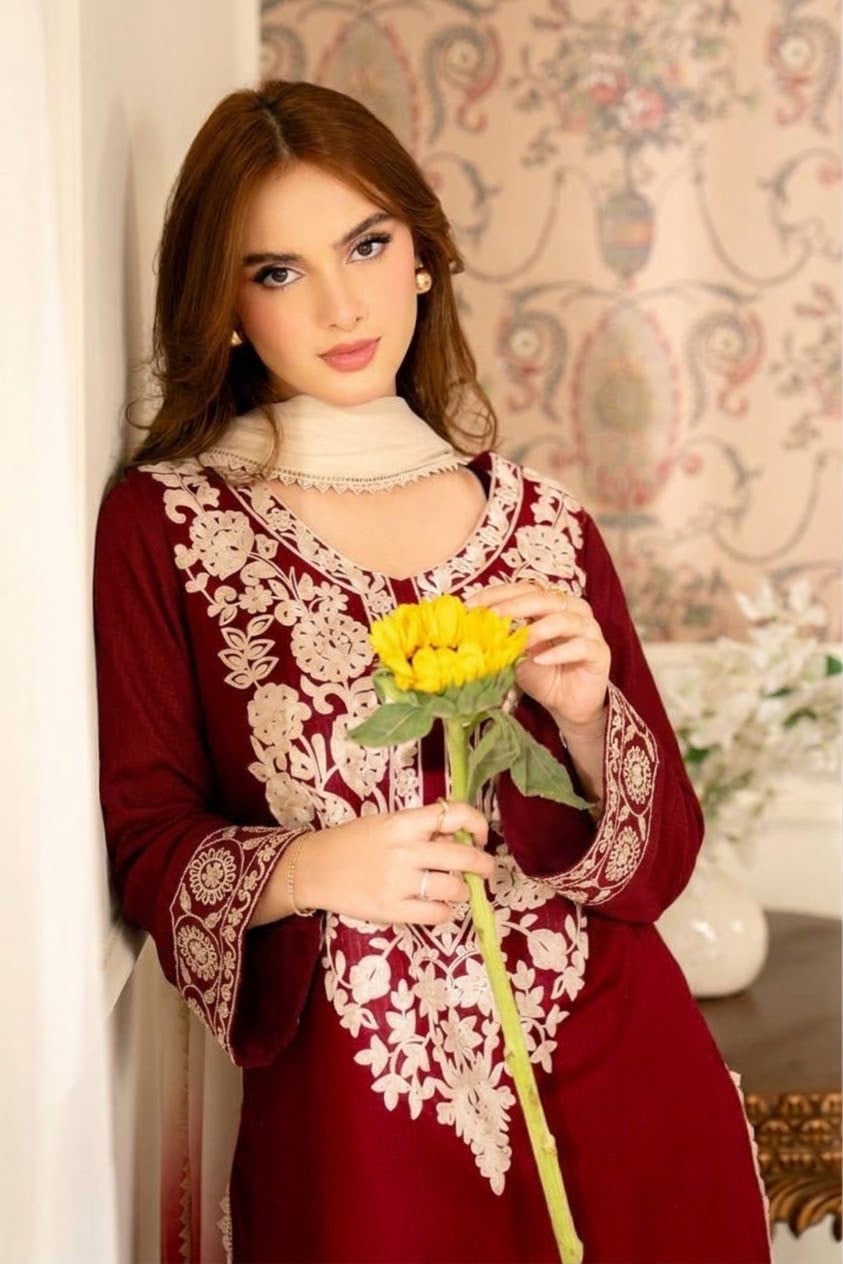 Winter Collection Dhanak embroidered 3pc with digital printed shawl