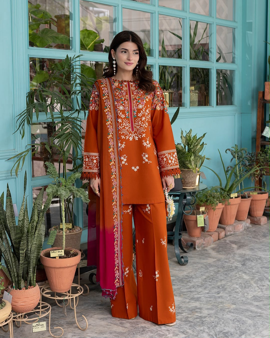 Winter Collection Dhanak embroidered 3pc with digital printed shawl