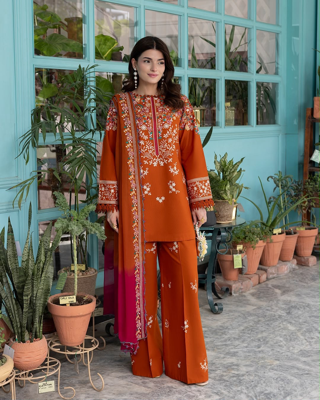 Winter Collection Dhanak embroidered 3pc with digital printed shawl