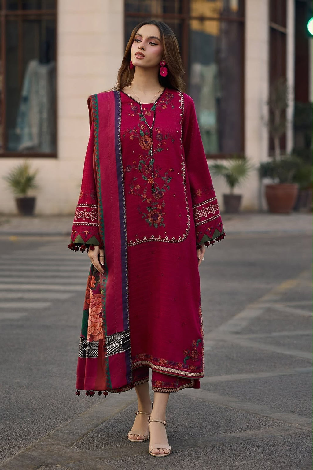 Winter Collection Dhanak embroidered 3pc with digital printed shawl