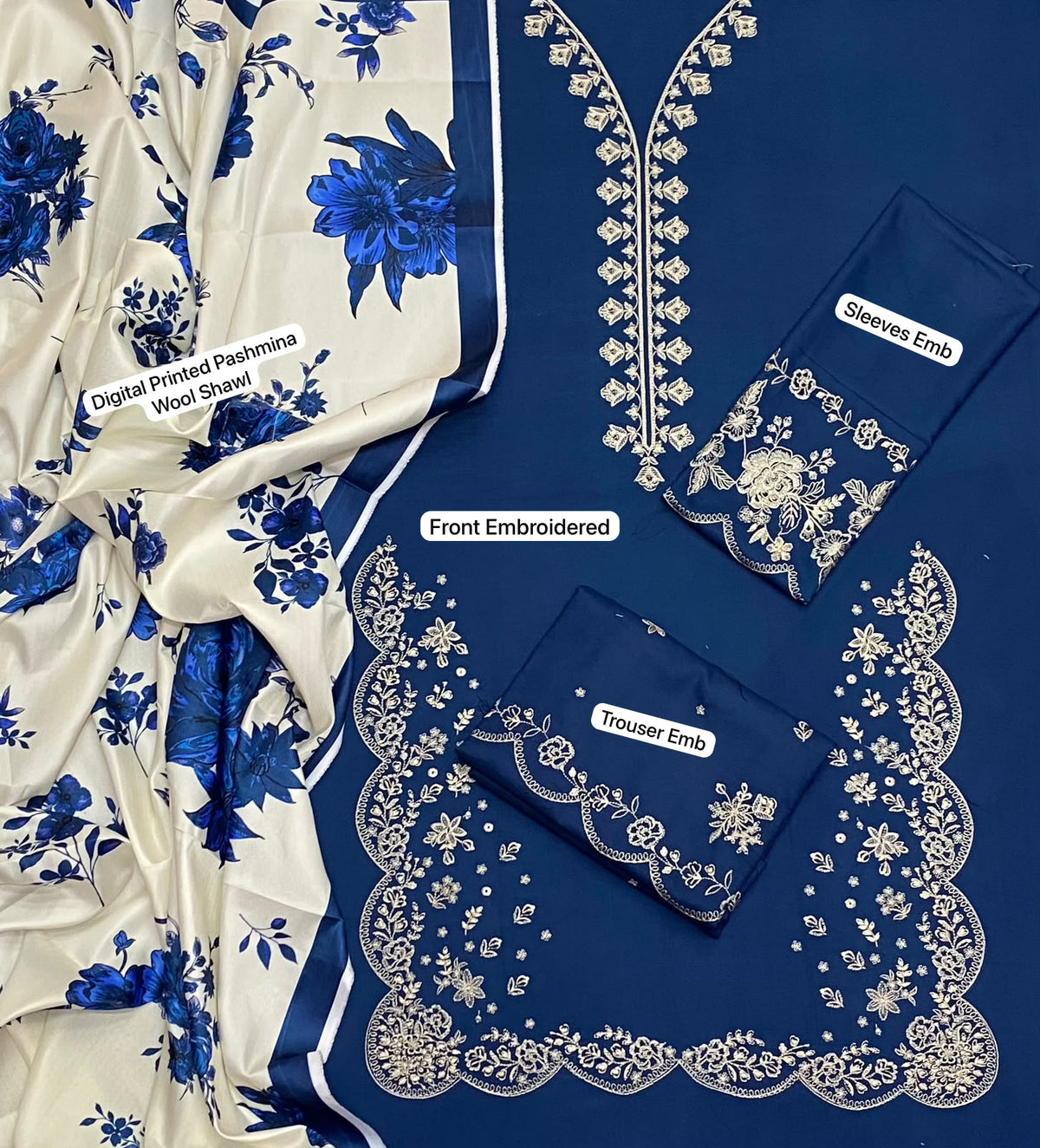 Winter Collection Dhanak 3pc fully embroidered