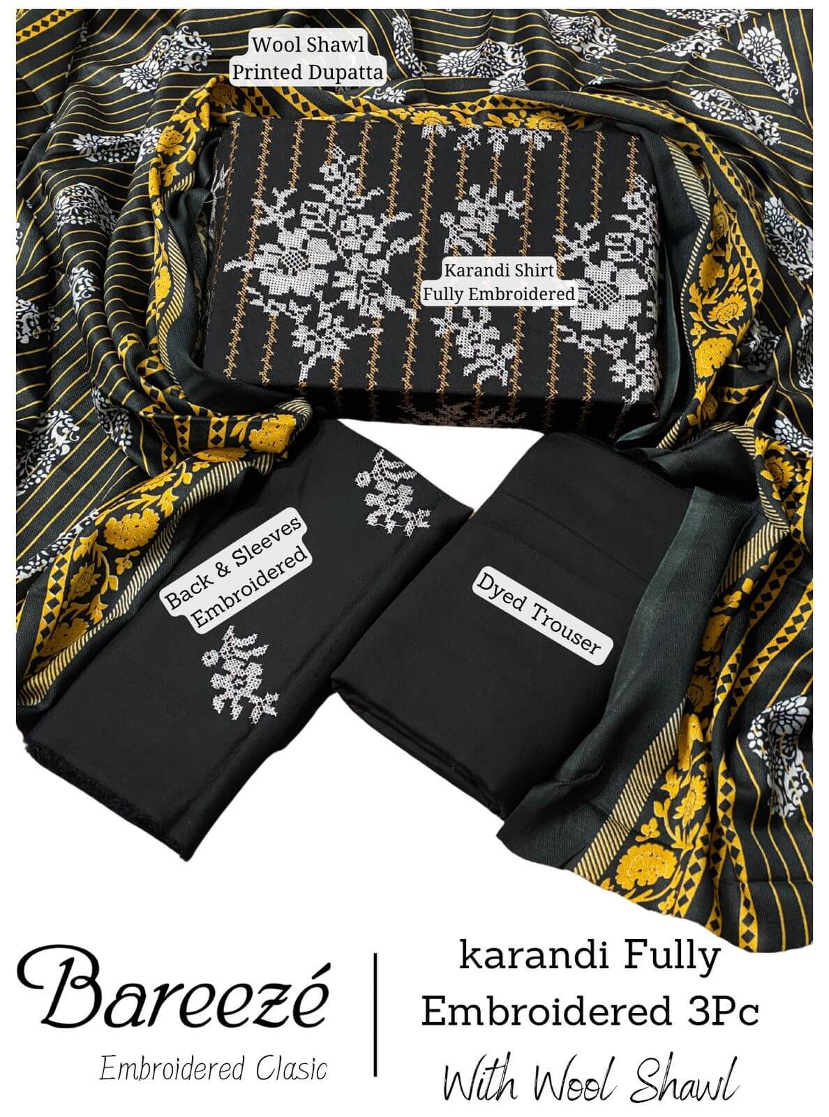 Bareeze Karandi Fully Emb 3Pc With Wool Shawl SF-1015