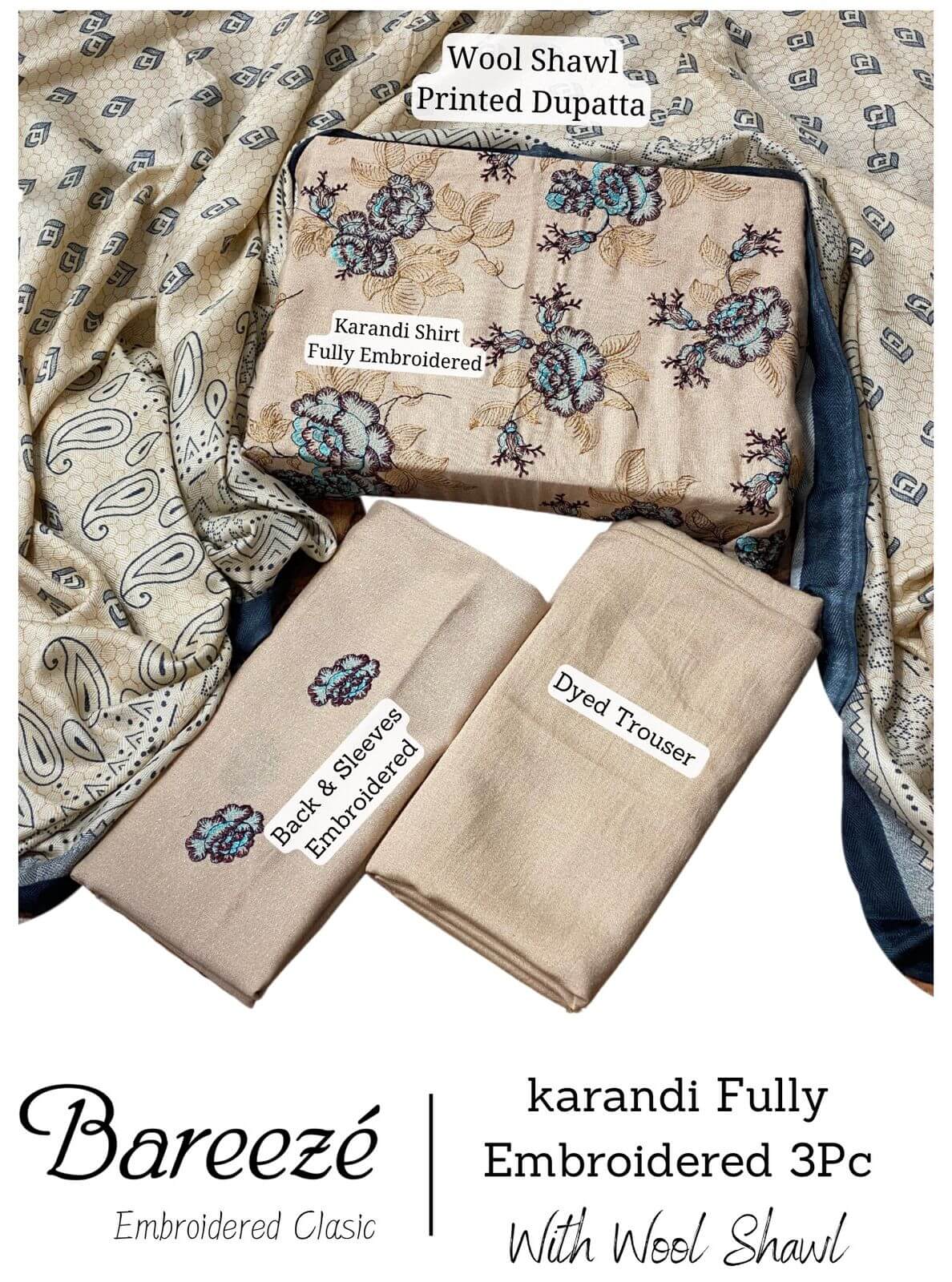 Bareeze Karandi Fully Emb 3Pc With Wool Shawl SF-1016