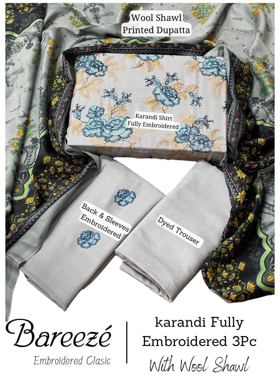 Bareeze Karandi Fully Emb 3Pc With Wool Shawl SF-1017