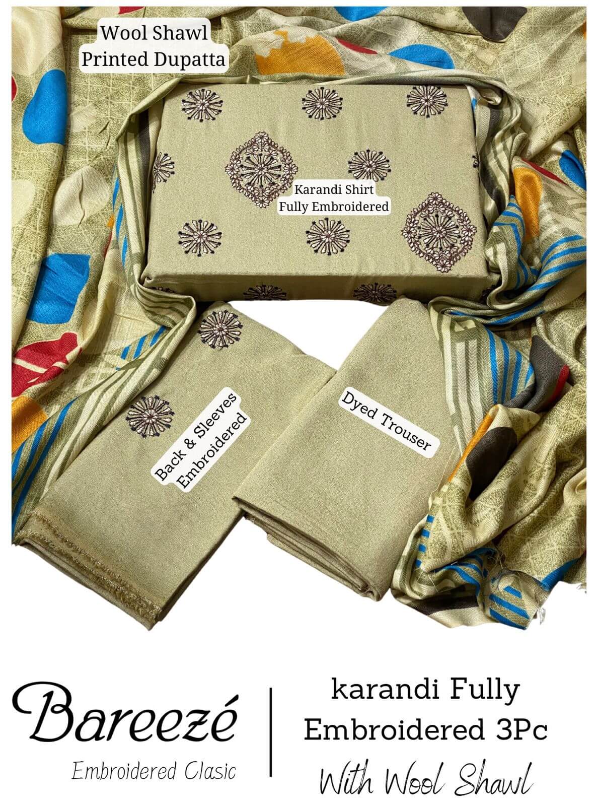 Bareeze Karandi Fully Emb 3Pc With Wool Shawl SF-1018