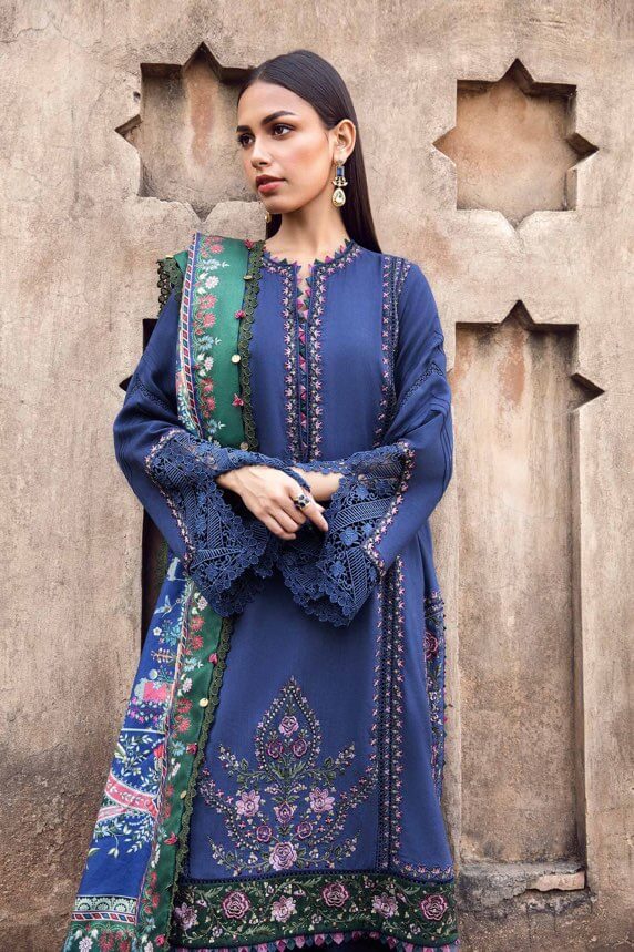 Luxury Embroidered Lawn 3Pc – Unstitched with Printed Dupatta (SF-1047)