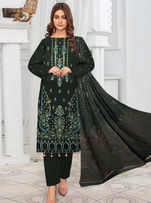 Bana Dora Emb 3Pc with Daman Applique & Jacquard Dupatta – Unstitched (SF-1061)