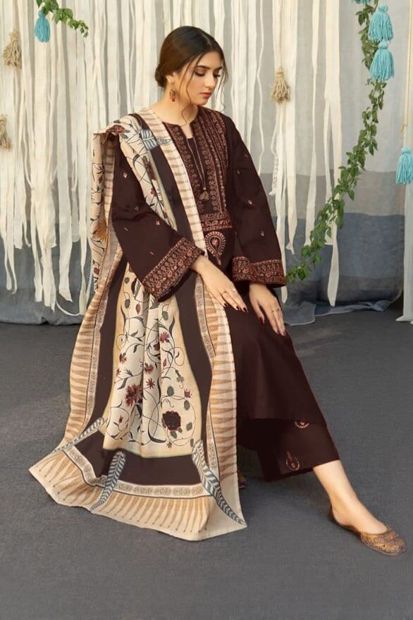 Luxury Embroidered Lawn 3Pc – Unstitched with Printed Dupatta (SF-1063)
