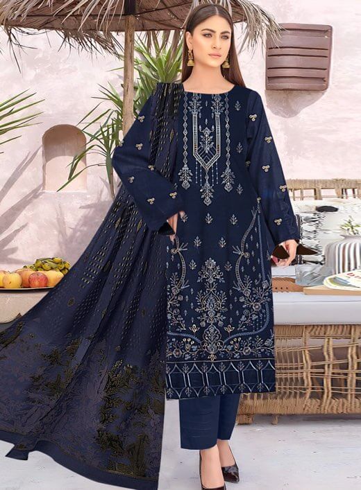 Bana Dora Emb 3Pc with Daman Applique & Jacquard Dupatta – Unstitched (SF-1059)