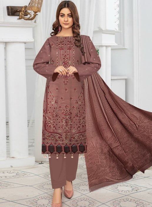 Bana Dora Emb 3Pc with Daman Applique & Jacquard Dupatta – Unstitched (SF-1057)