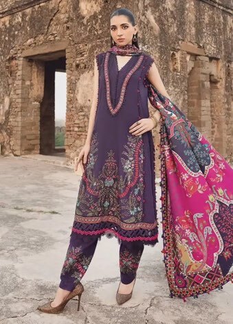 Luxury Embroidered Lawn 3Pc – Unstitched with Printed Dupatta (SF-1048)