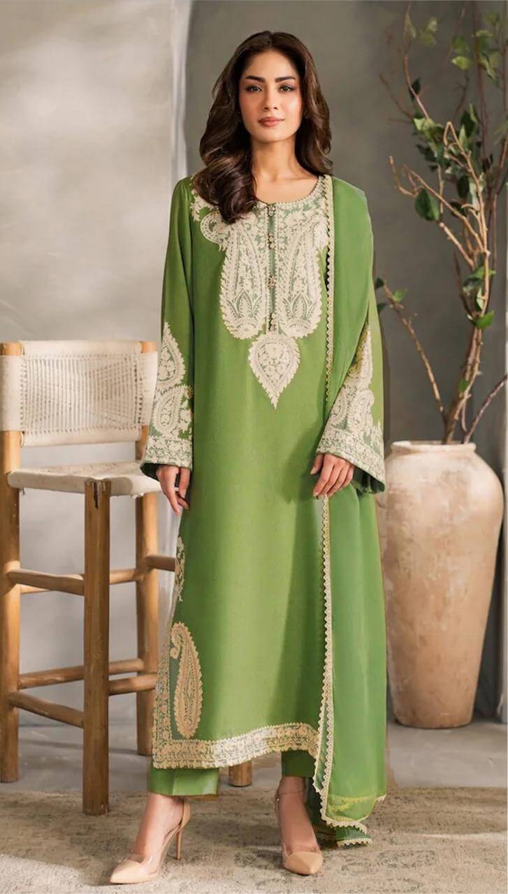 Luxury Emb Lawn 3Pc – Unstitched with Bamber Chiffon Dupatta (SF-1076)