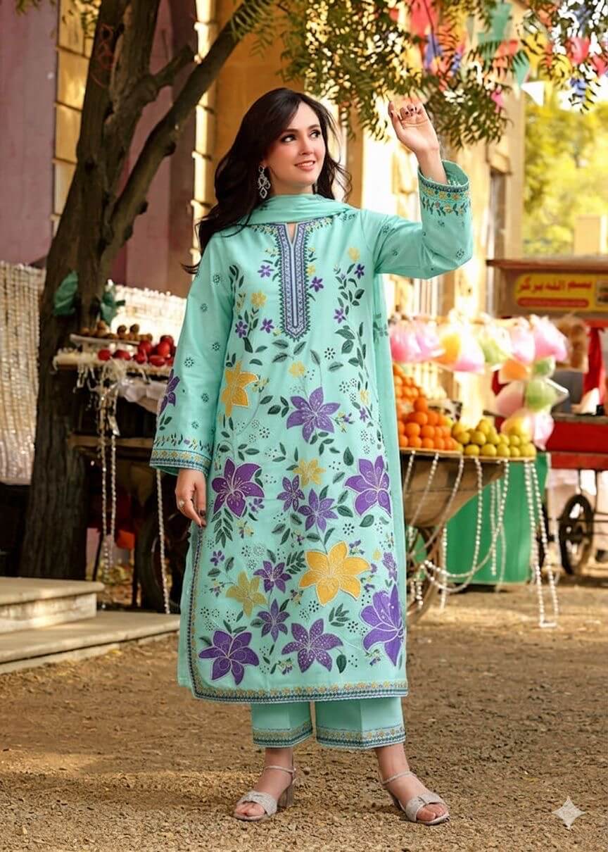Luxury Embroidered Lawn 3Pc – Unstitched with Printed Dupatta (SF-1086)